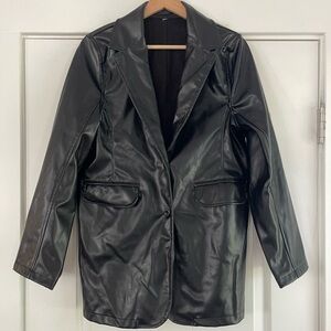 Black Faux Leather Blazer - S
